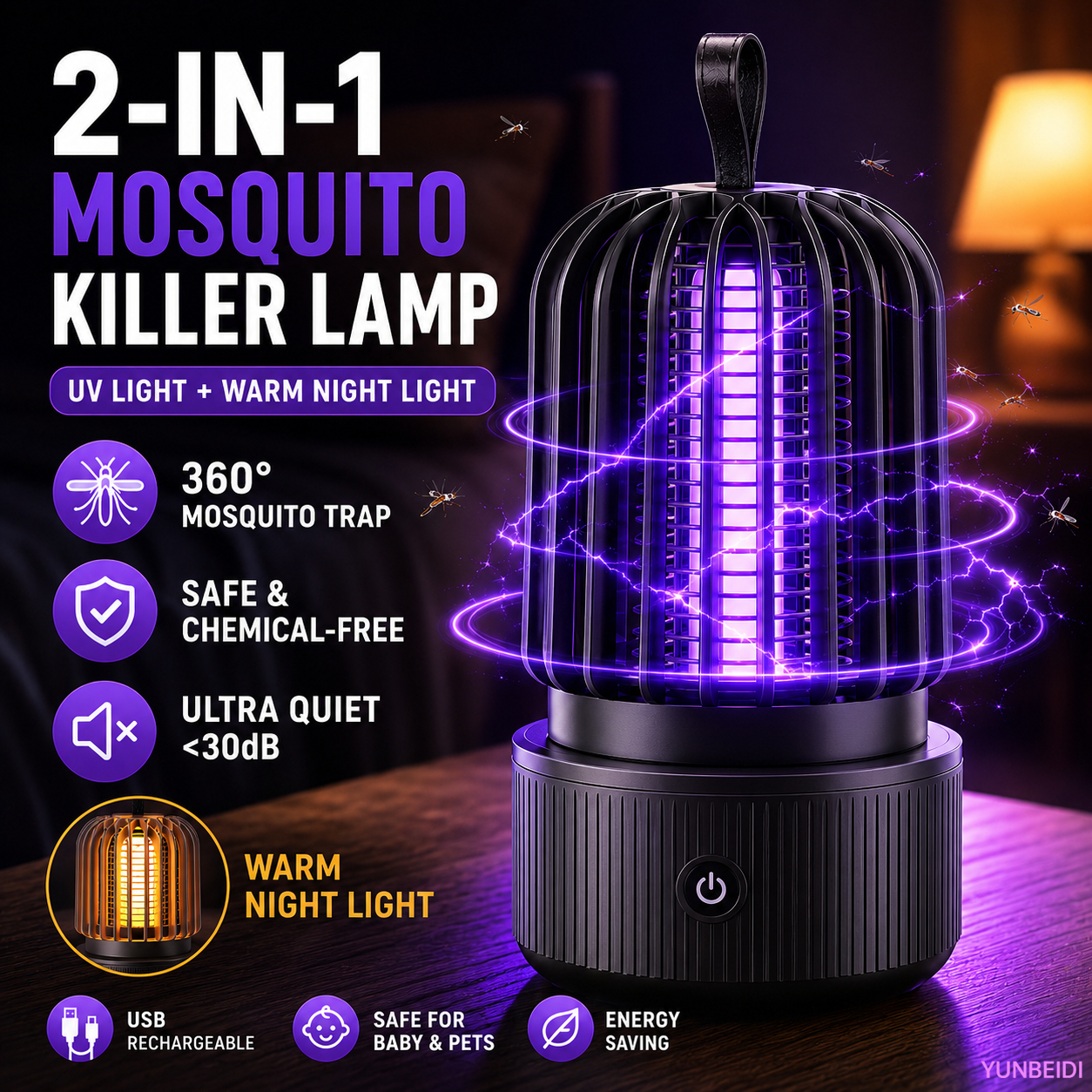 Camping Quiet - Lampe anti-moustiques 2 en 1, lumière