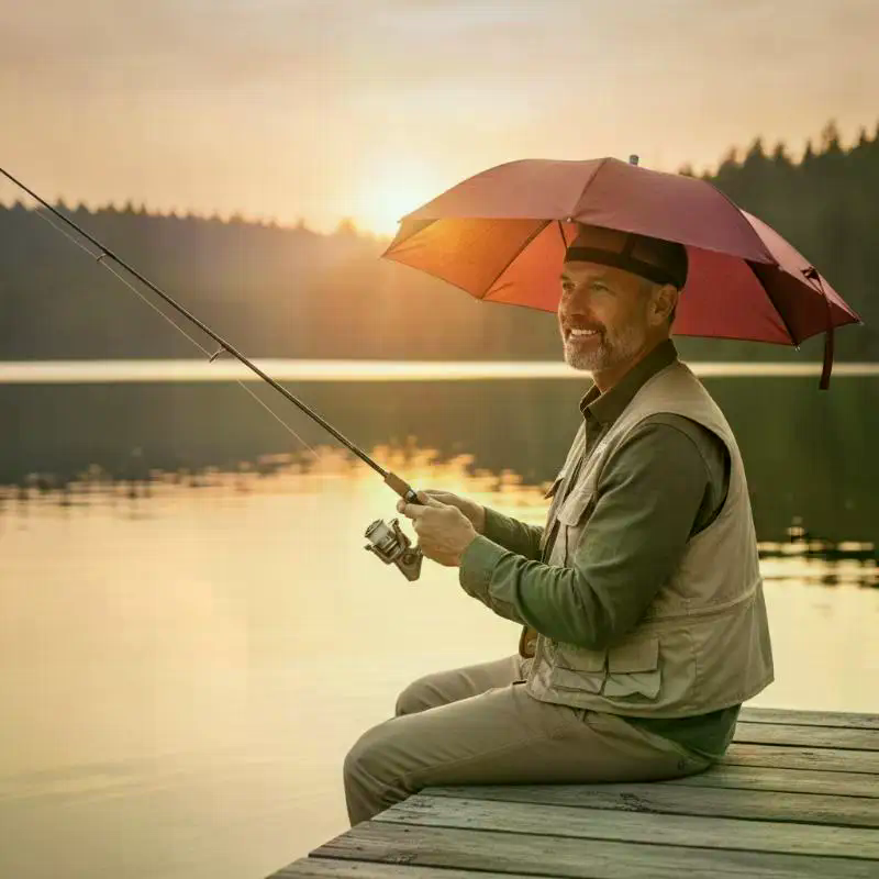 Outdoor Camping Umbrella - Chapeau parapluie pliable portable, protection UV,