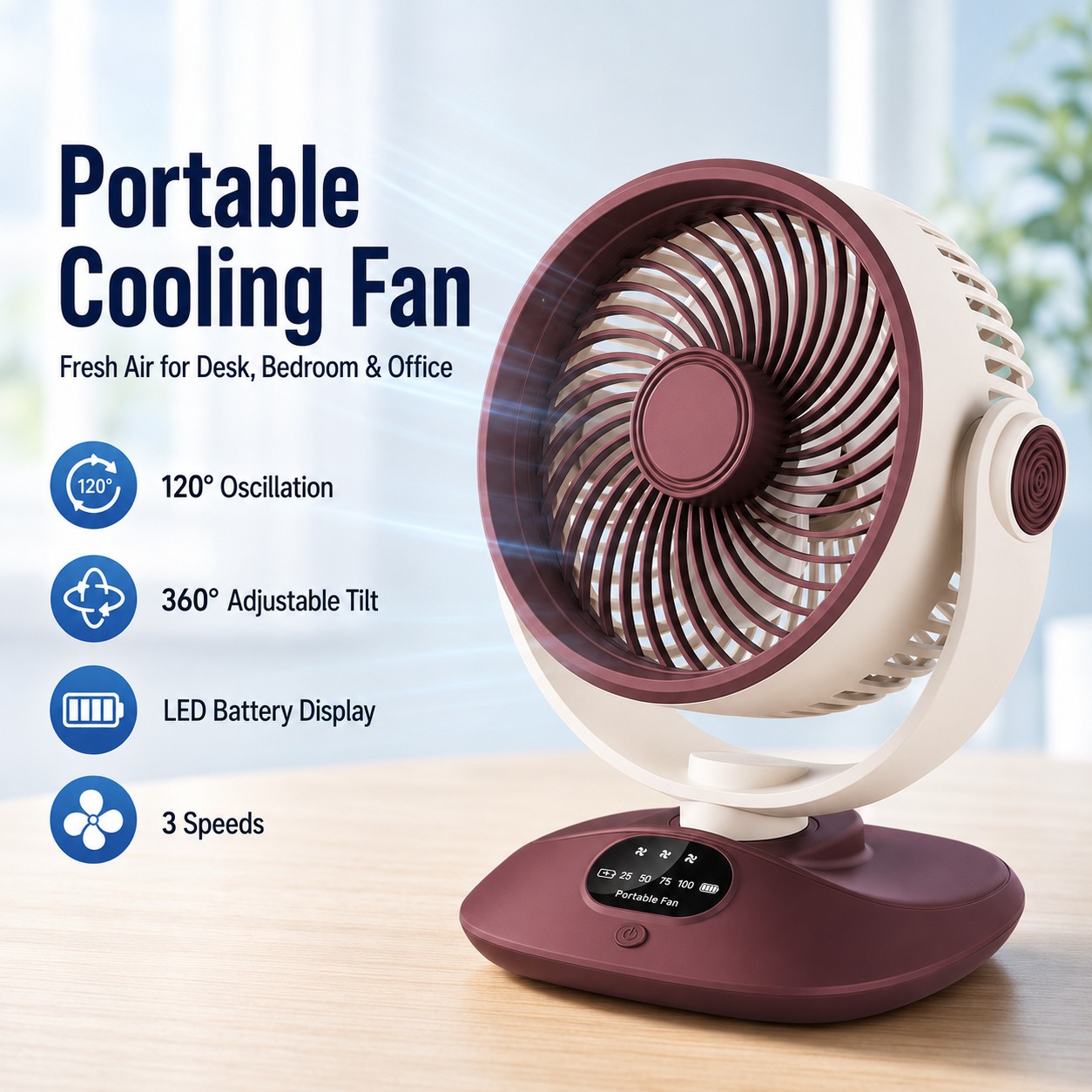 Camping Quiet - Ventilateur de bureau rechargeable, circulateur d'air